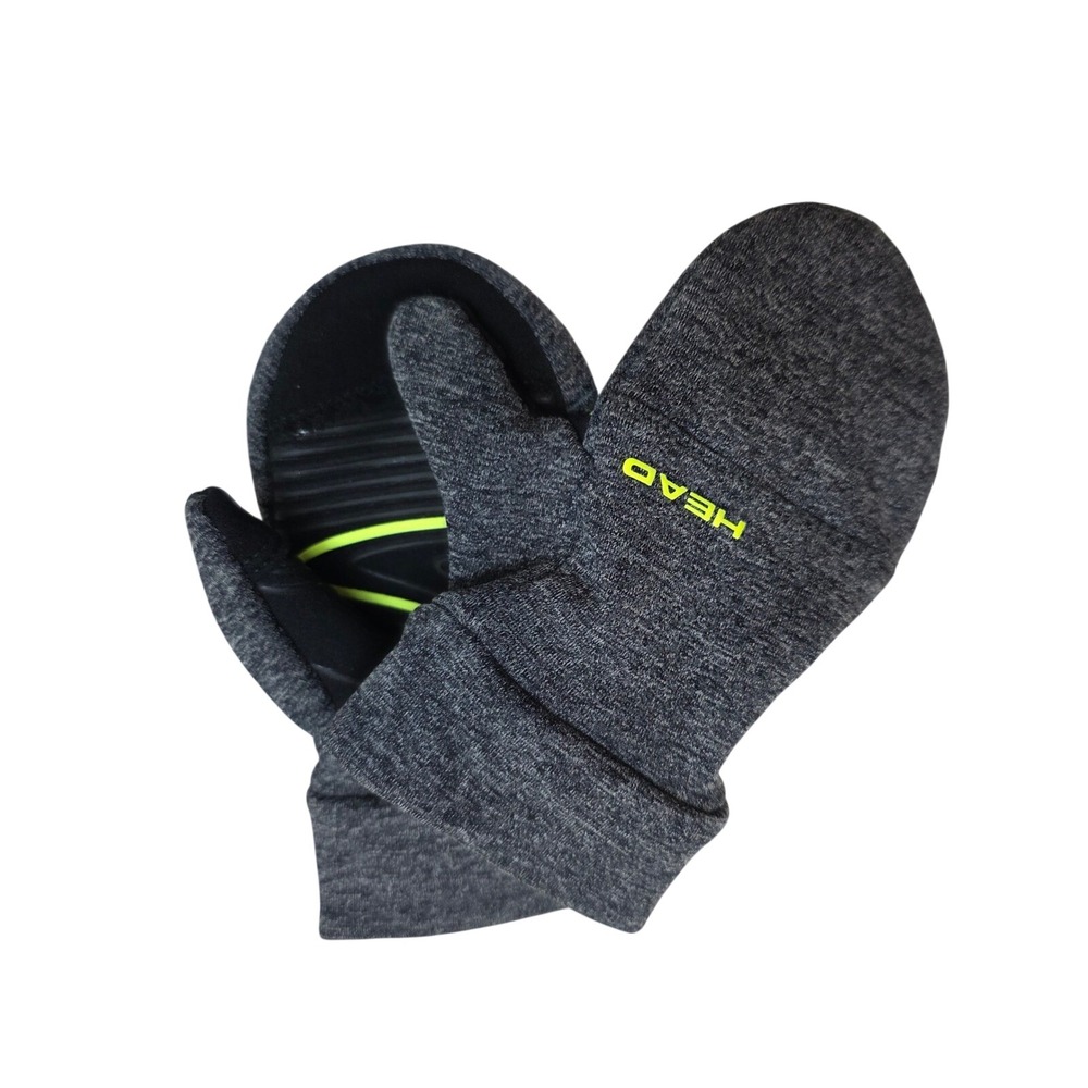 HEAD Toddler Mittens Gray Neon Yellow Textured Grip Winter Gloves Clip 6.5 Inch